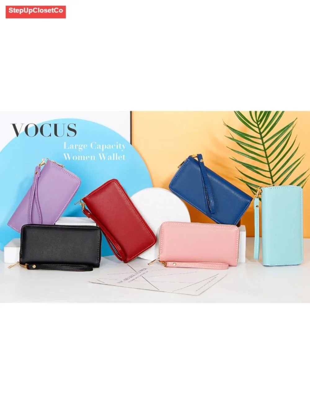 RFID Blocking PU Leather Wristlet Wallet with Phone Holder, Zip Around Clutch